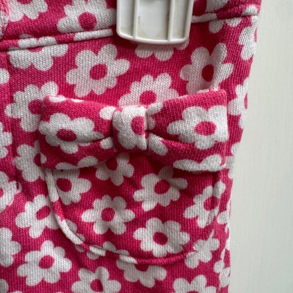 Gymboree 2T Girls Pink and White Floral Casual Bottoms Stretch Pants Bow Pockets
